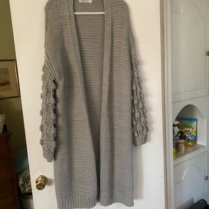 Simply Couture Gray Cardigan Sweater with Textured Sleeves